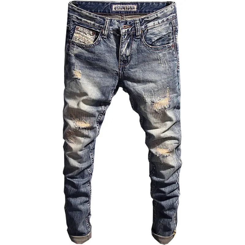 Italian Style Fashion Designer Men Jeans Retro Slim