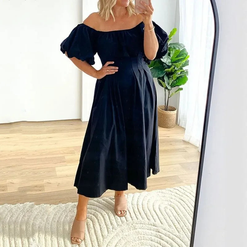 KUCLUT Women Plus Size Dress Simple Solid Puff