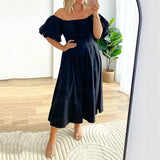 KUCLUT Women Plus Size Dress Simple Solid Puff