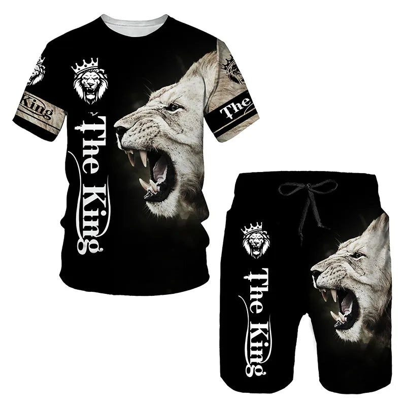 2023 Men T-shirt Set Tracksuit Training Wear Lion