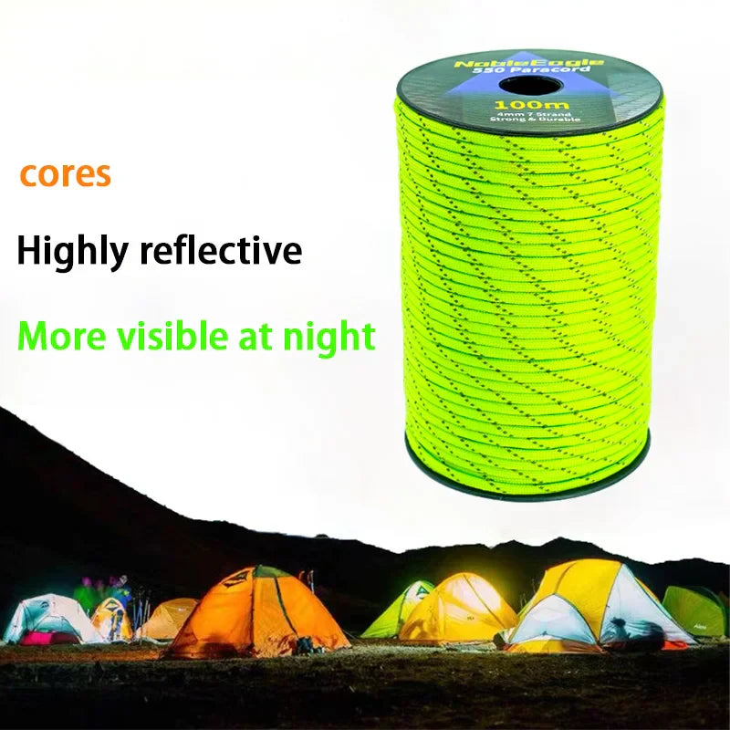 100m 550 Military Reflective Paracord 7 Strand 4mm