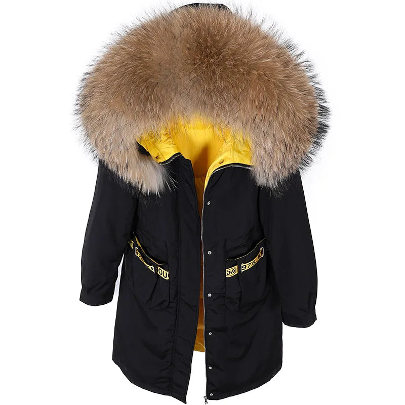 Maomaokong 2022 Real Fur Down Jacket Women Long