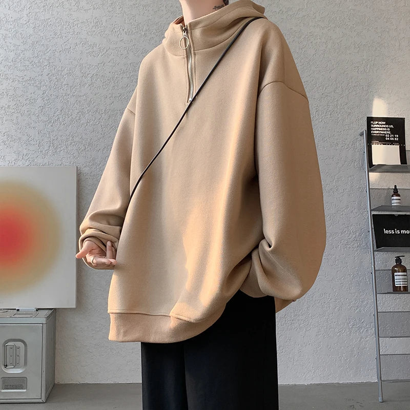 Turtleneck Hoodie Zipper Pullovers Streetwear Hip Hop Hooded