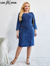 LIH HUA Women's Plus Size Denim Dress Autumn