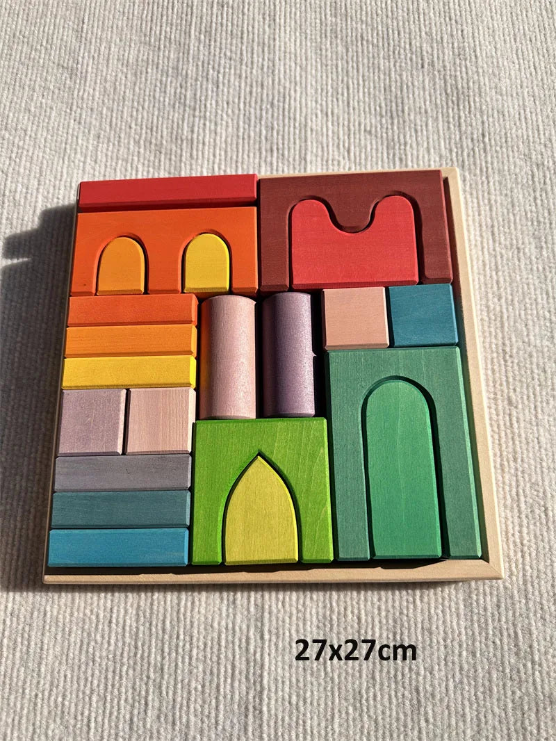 Big size Wooden Blocks Lime Rainbow Building Stacking