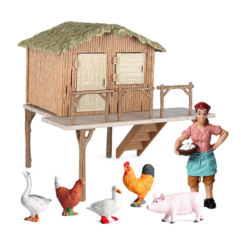 Oenux Farm House Model Action Figures Farmer Motorcycle