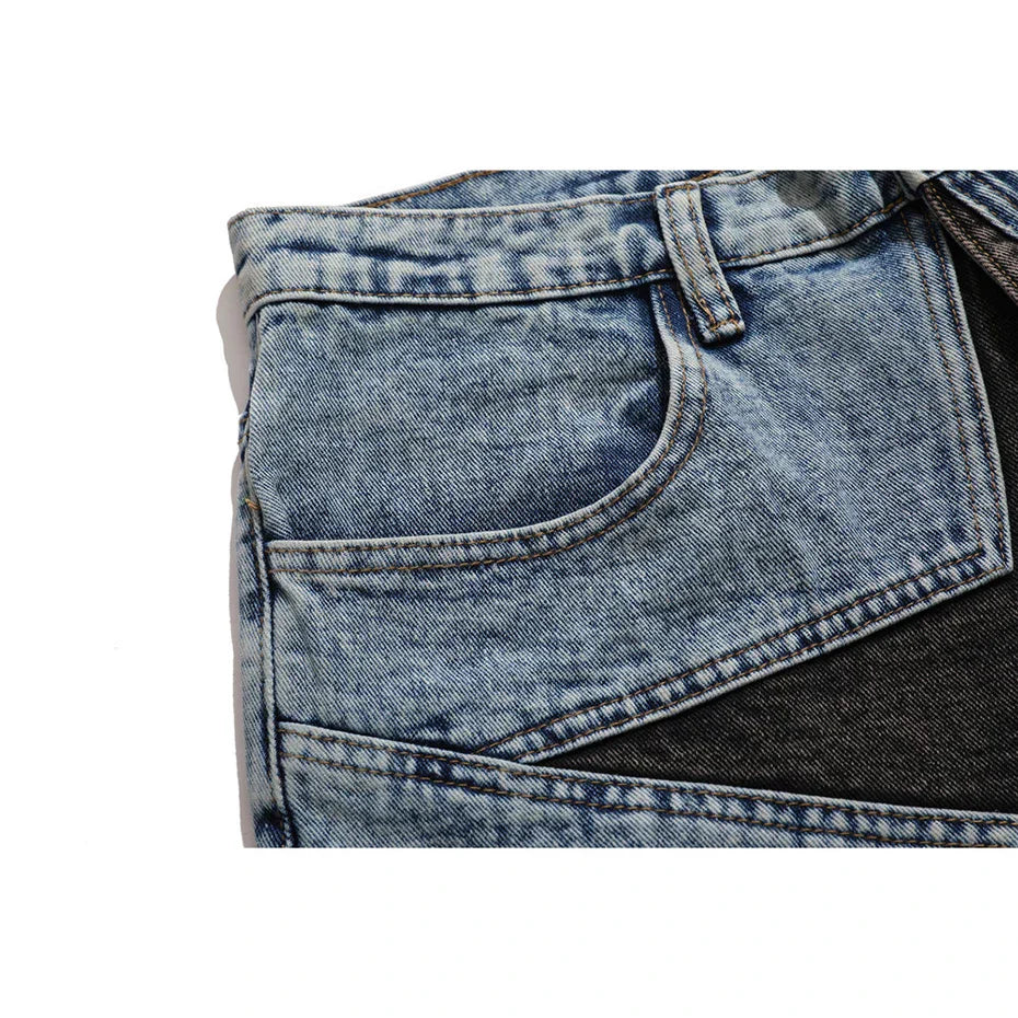 Streetwear Harajuku Denim Shorts 2023 New Men Patchwork