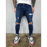 Distressed Knee Holes Elastic Skinny Jeans Men Ripped