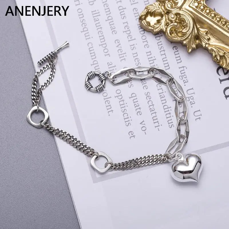 ANENJER Silver Color Star Ball Heart Pendant Bracelet