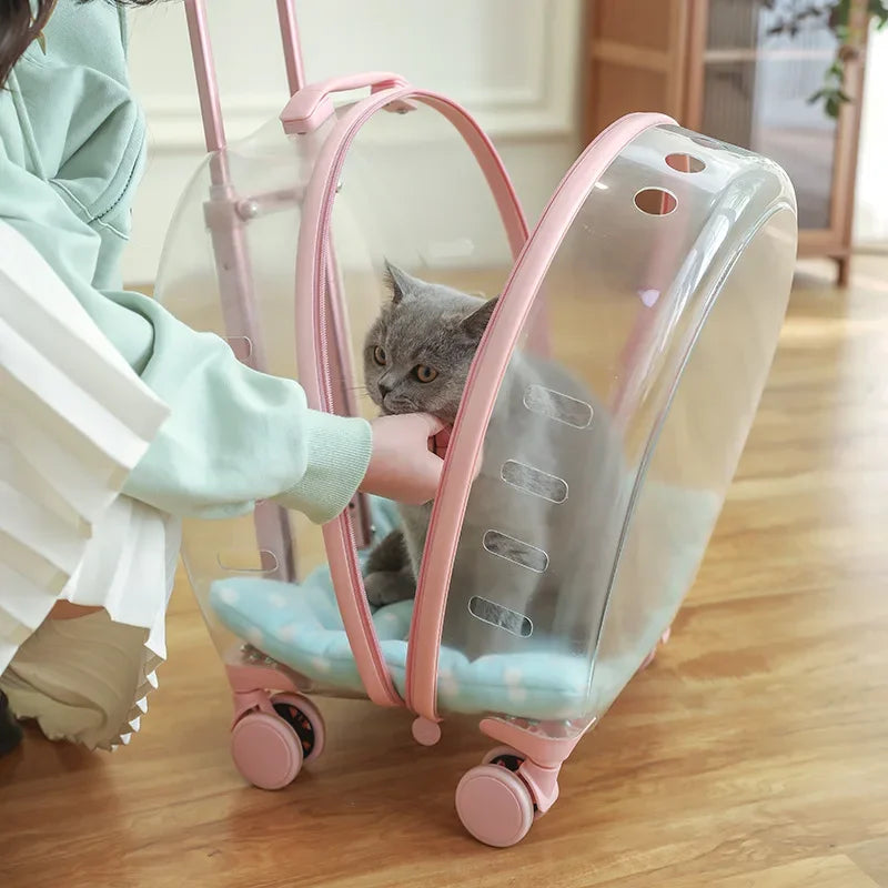 Pink Pet Carrier Trolley for Pet Travel Outdoor