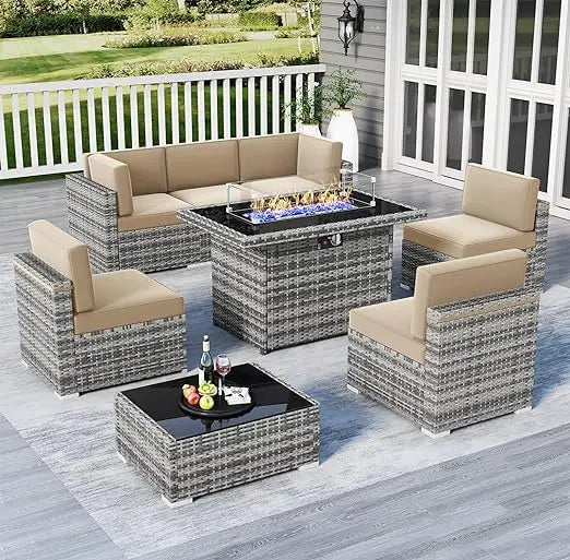 7/8 Pieces Outdoor Patio Furniture Set with Fire