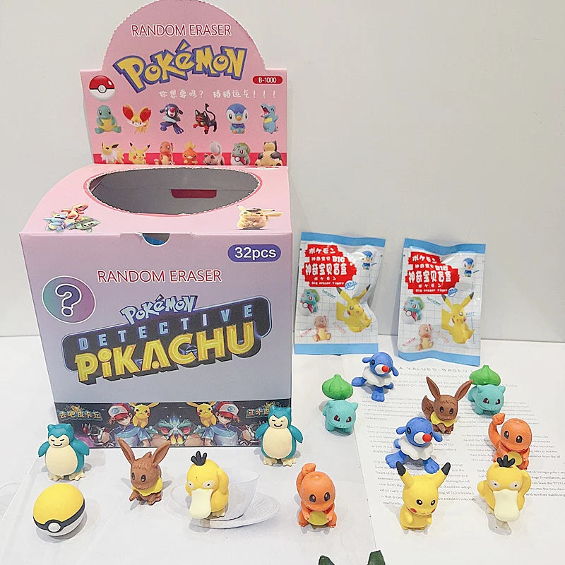 32Pcs Sanrio Pokemon Figure Pencil Eraser Blind Box