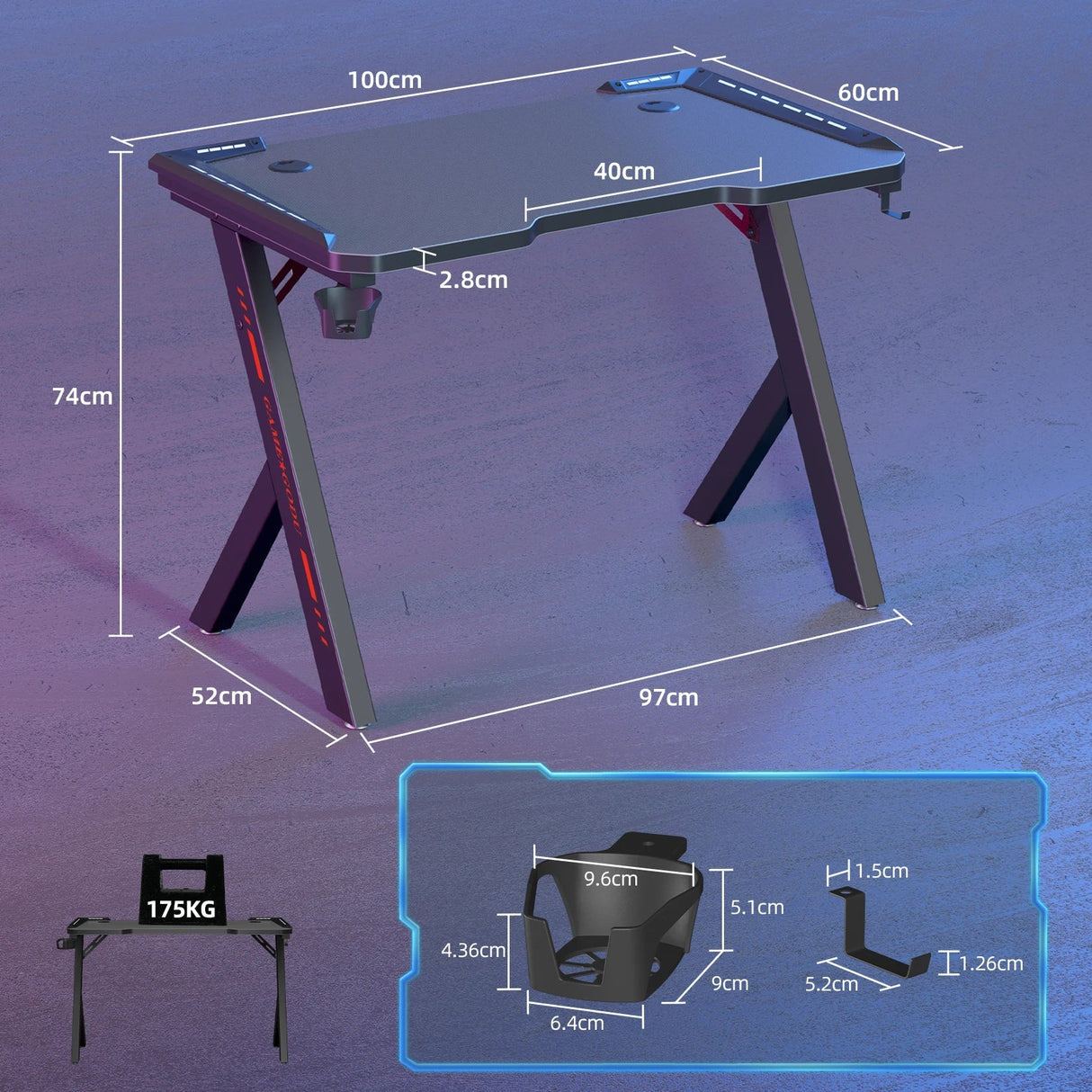 Gaming Desk PC Computer Gamer Desk Ergonomic Workstation