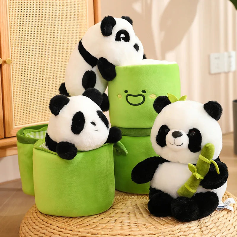 NEW Kawaii Bamboo Tube Panda Set Plush Toy