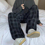 Men Checkered Casual Pants Loose Straight Corduroy Pants