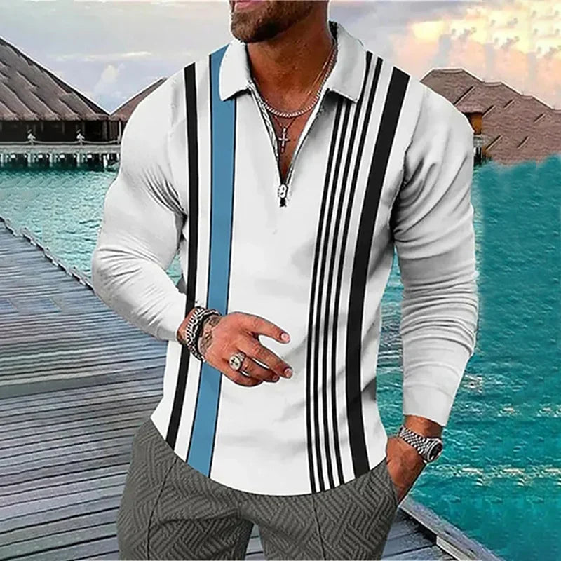 Men Long Sleev Fashion Zipper Polo Shirt ,