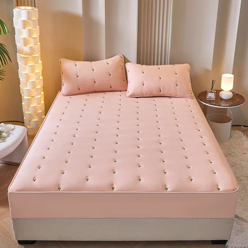 Super Thick Mattress Cover Quilted Embroidered Bed Cover