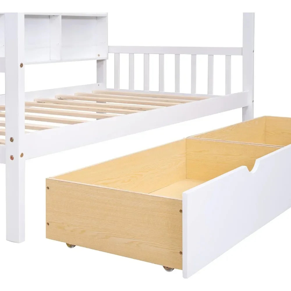 Twin Room Bed with Drawers for Children, Wooden