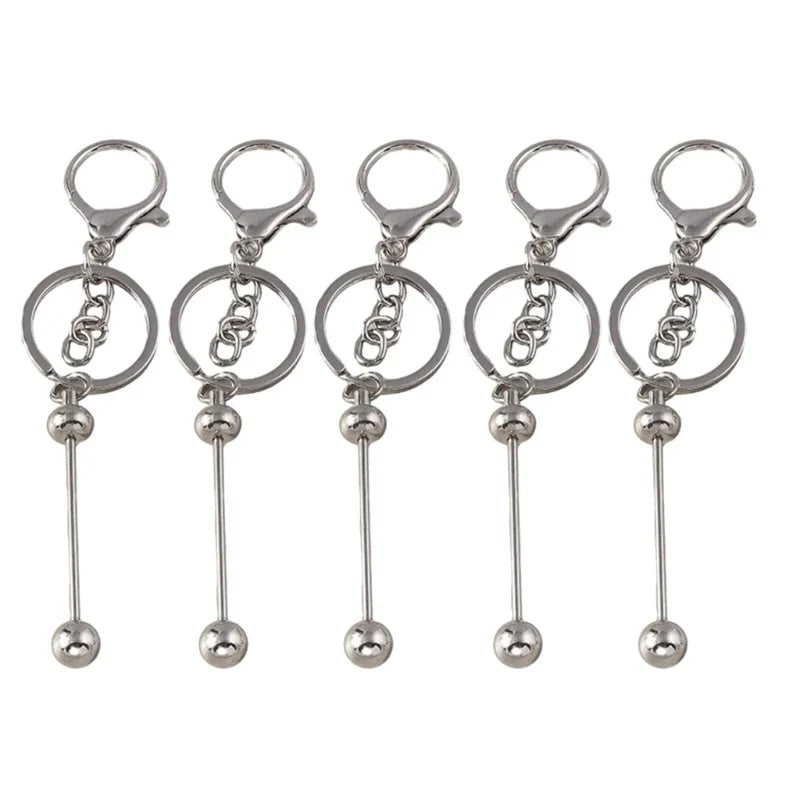 15Pcs Metal Beaded Keyring Beadable Bar Keychain Lobster