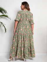 Plus Size Floral Print Half Sleeve Split Hem