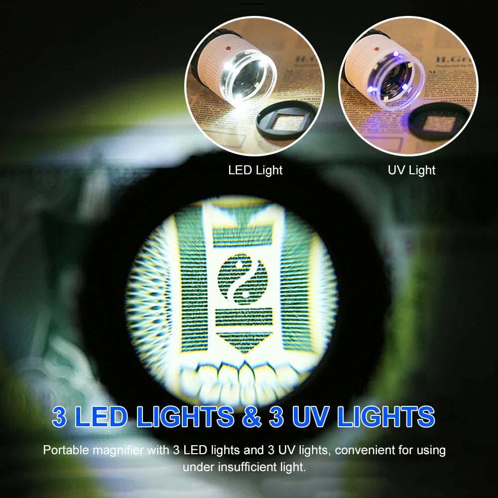 LED Scale Loupe 30X Adjustable Magnification Magnifier Metal