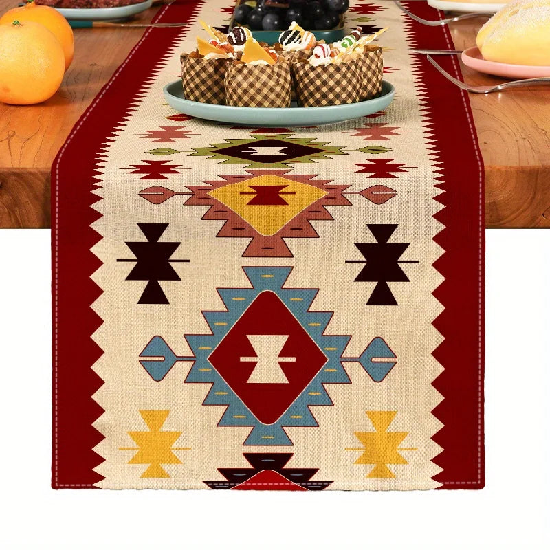 Bohemian Geometric Pattern Table Runner Linen Kitchen Decoration