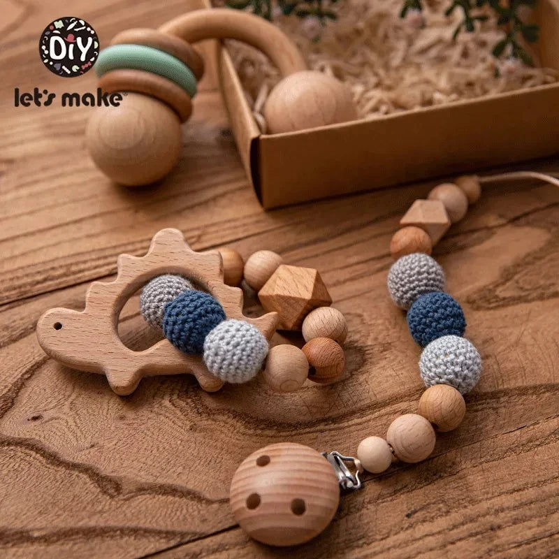 Let's Make Baby Wooden Teether Animals Rattle Chewable