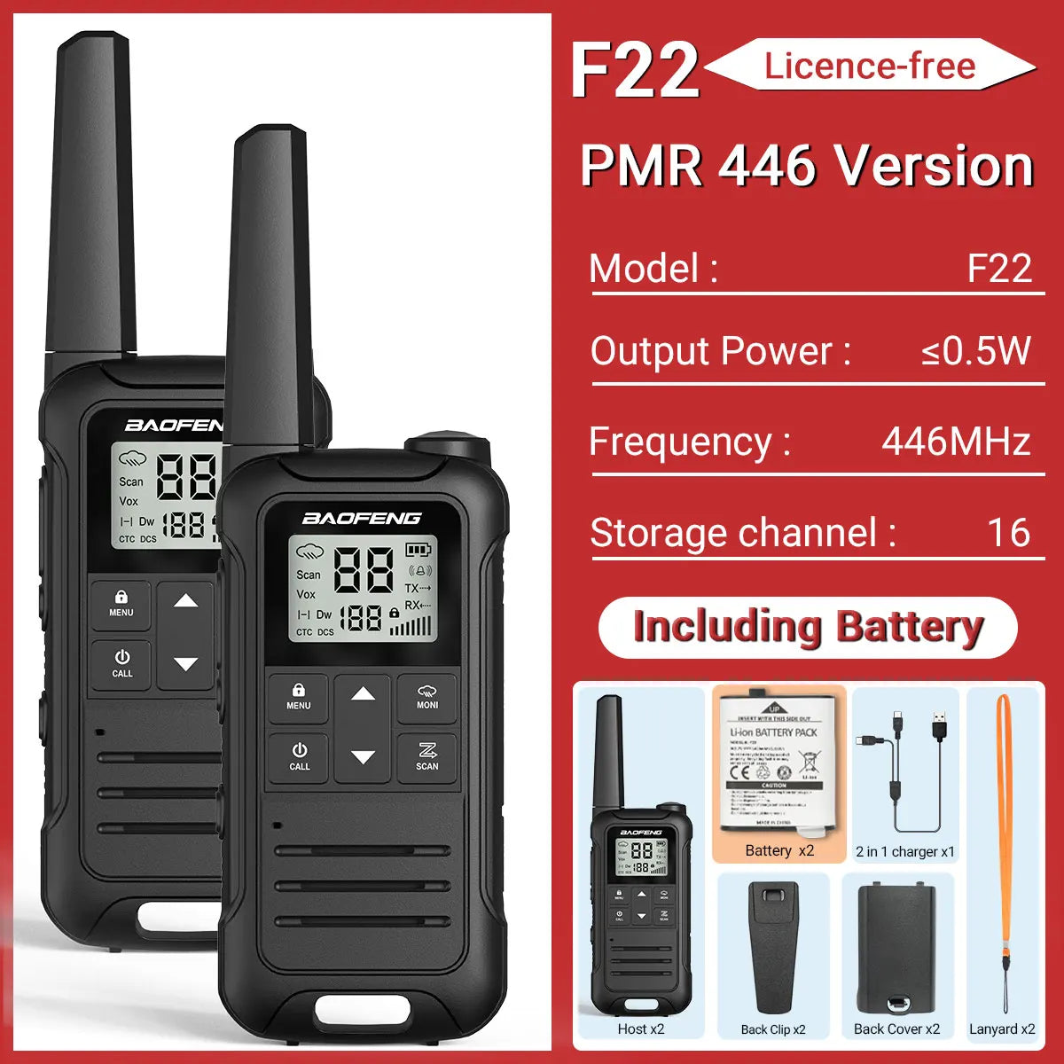 2PCS Baofeng F22 Walkie Talkie Portable Mini Communication