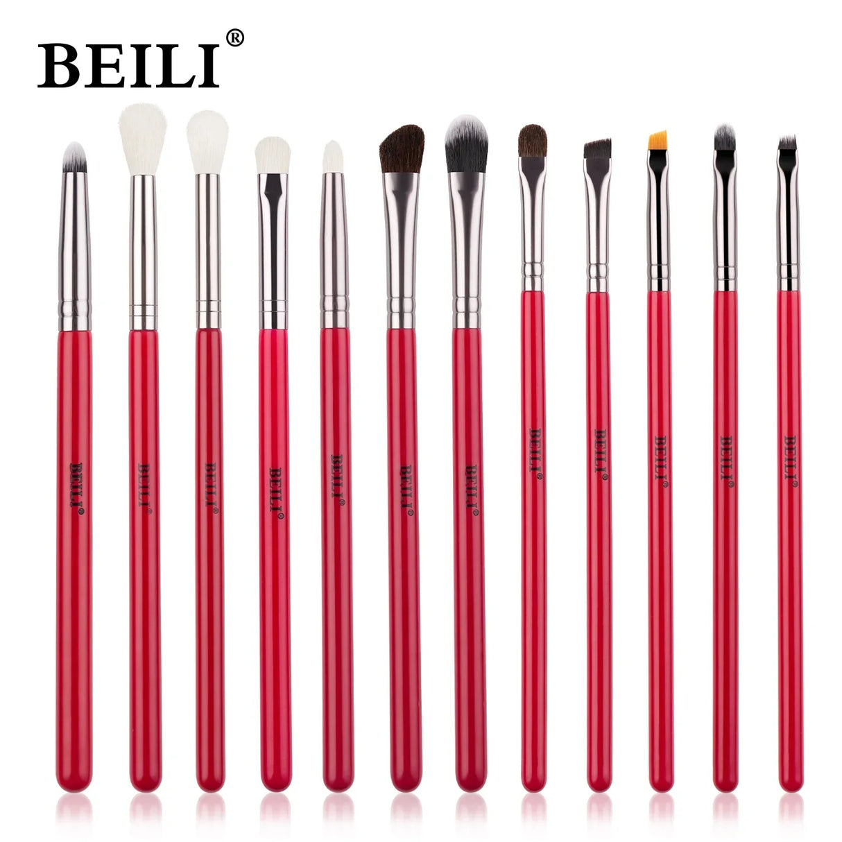 BEILI Red Eye Makeup Brushes Set Professional Natural