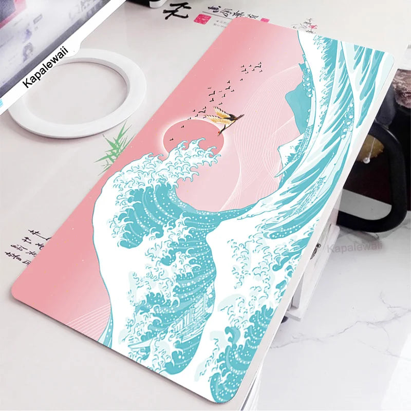 Black and White Wave Art Mouse Pad XXL