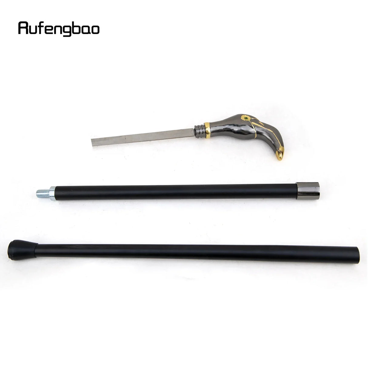 Golden Black Luxury Woodpecker Handle Walking Stick with