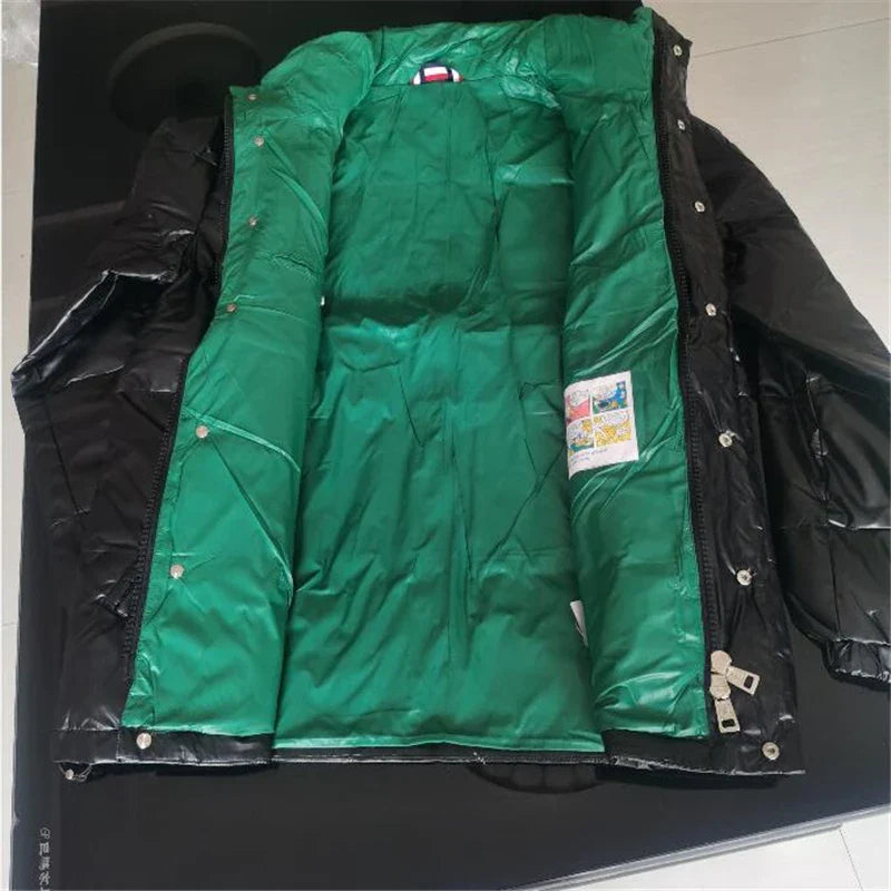 Black bright face standing collar down jacket men