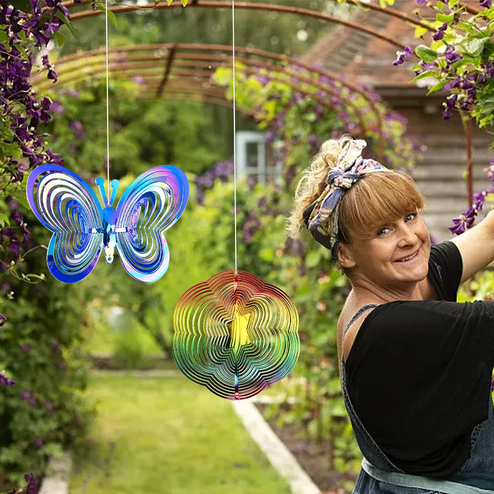 3D Butterfly Bird Repeller Spinner Wind Chimes Hanging