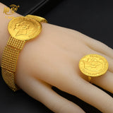 African 24K Gold Color Coins Necklace Bracelet Sets