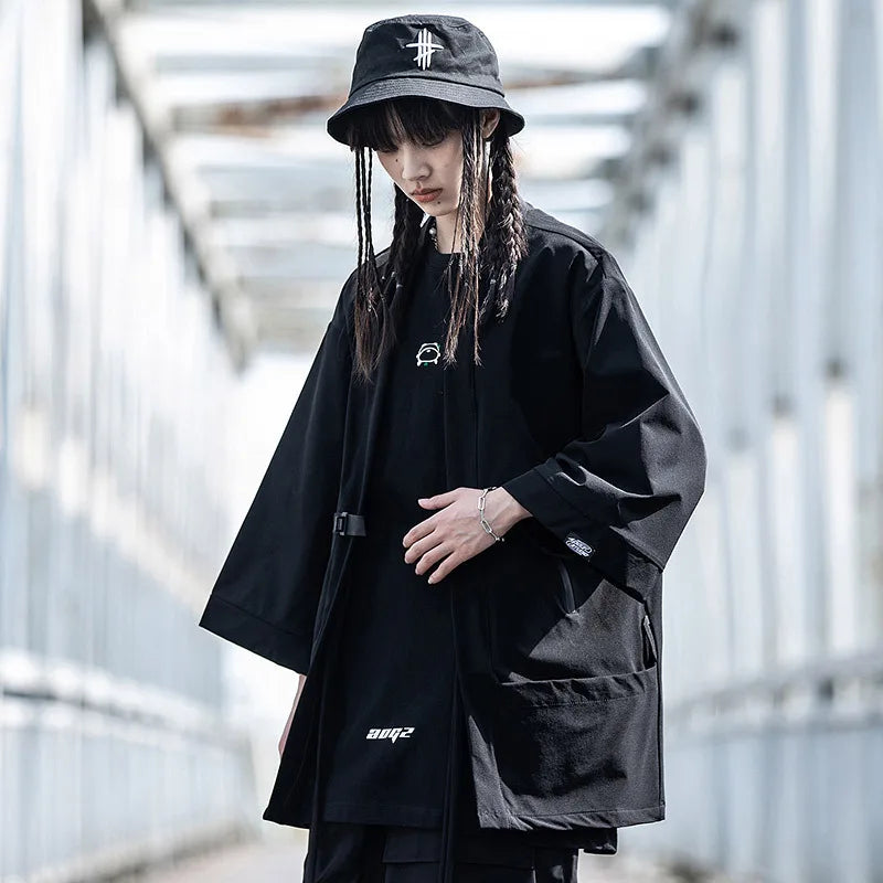 2023 Ribbon Hip Hop Punk Techwear Kimono Oversized