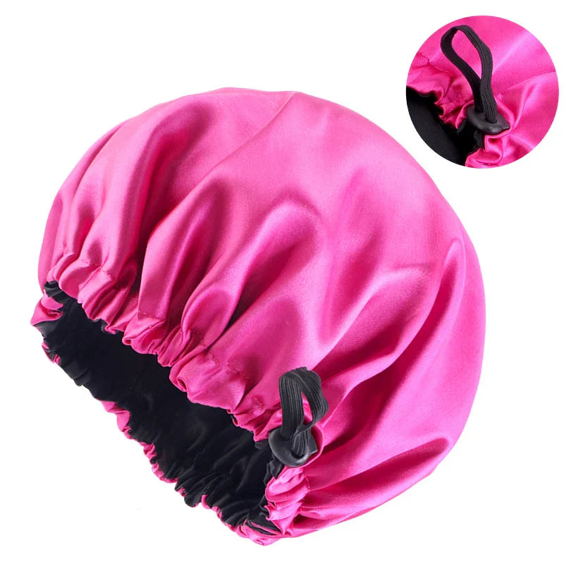 New Adjustable Double Layer Satin Bonnet Nightcap Round