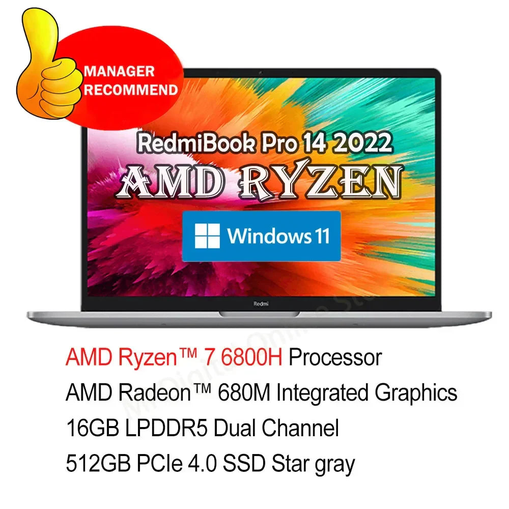 【Super Sale】Xiaomi RedmiBook Pro 14 2022 Laptop AMD Ryzen R5 6600H/R7 6800H 16G+512G 660M/680M Graphics 2.5K 120Hz Mi Notebook