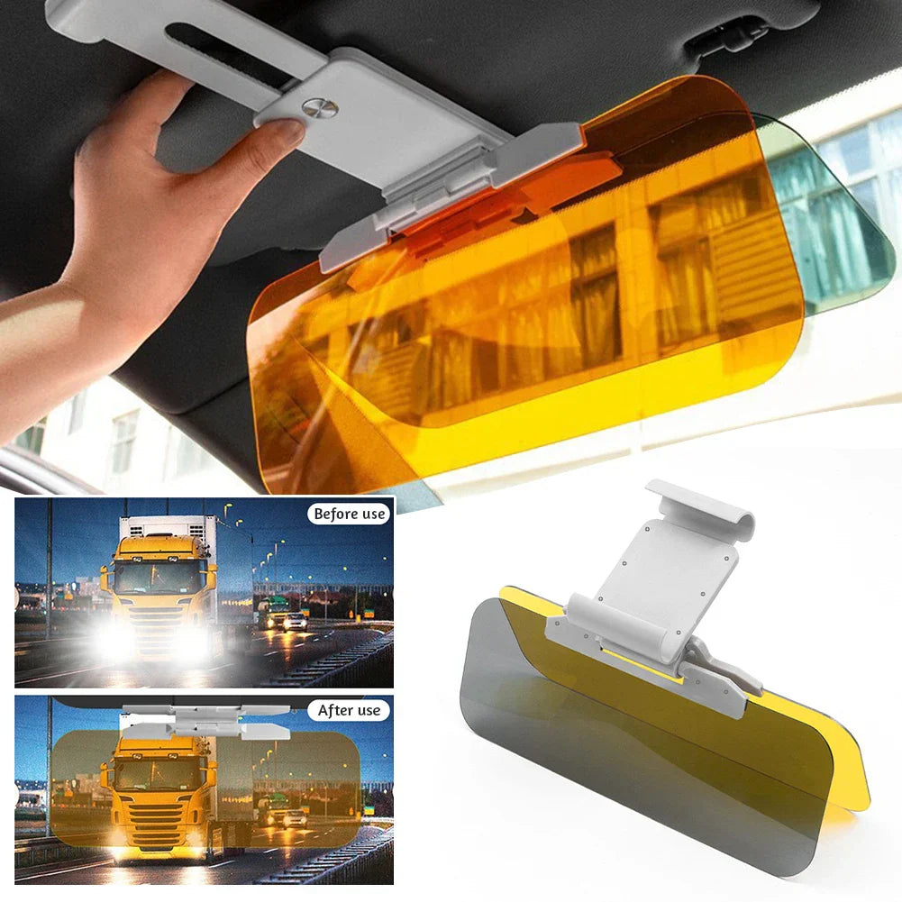 2-in-1 Car Sun Visor – Polarized Anti-Dazzle Day/Night Mirror