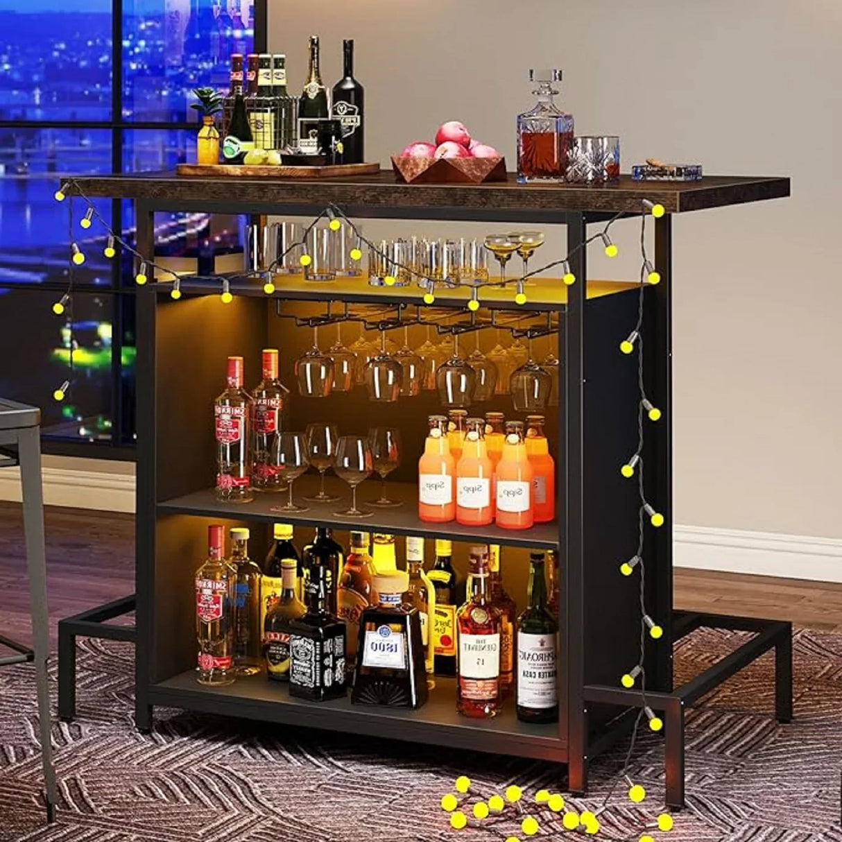 Tribesigns Home Bar Unit Cabinet with Footrest, Industrial