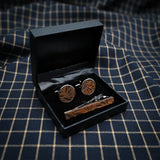 French Cufflinks Tie Clip Set Square Grid Round