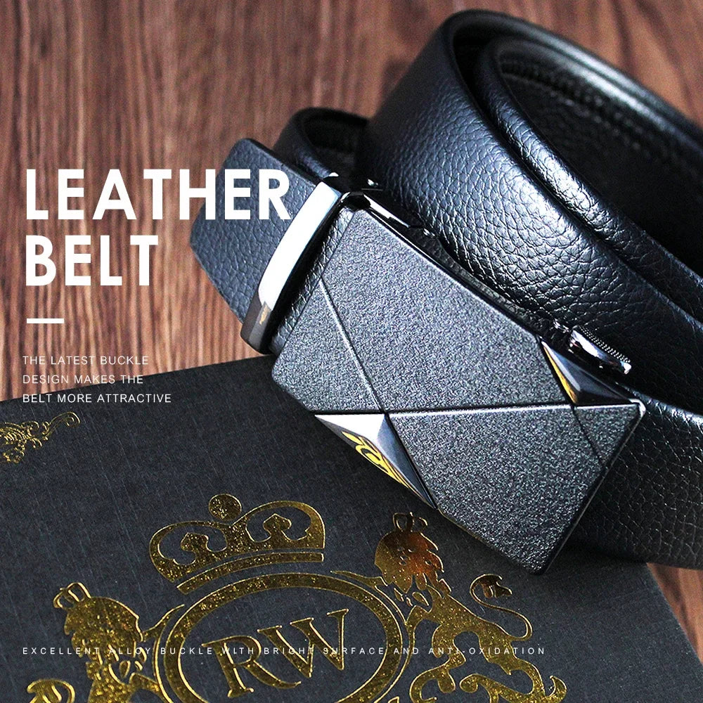 Men Belts Automatic Buckle Belt Genune Leather Authentic