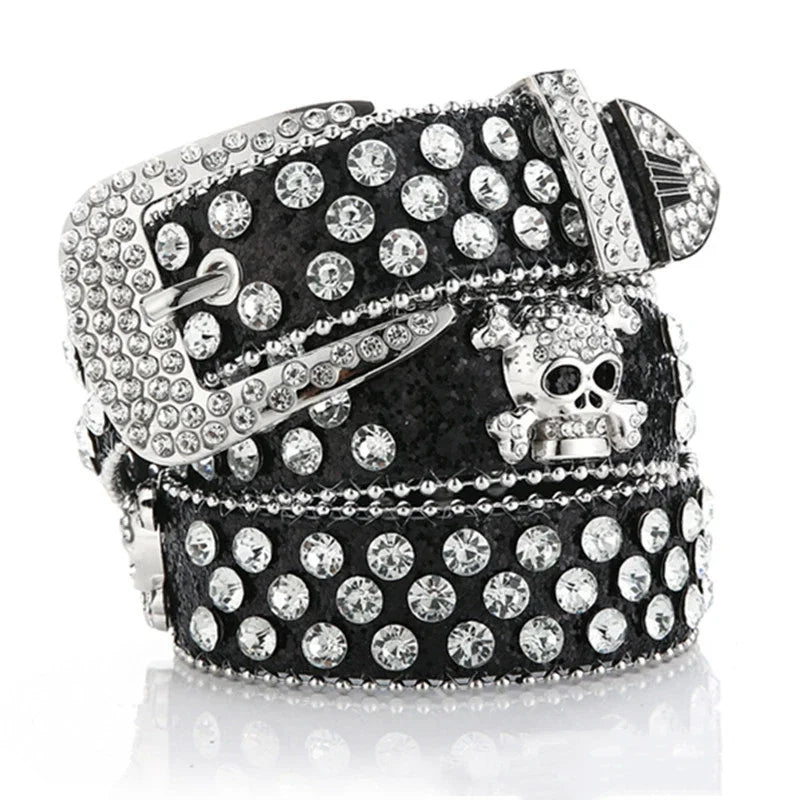 Y2K Gothic Subculture Punk Skeleton Diamond Belt Leather