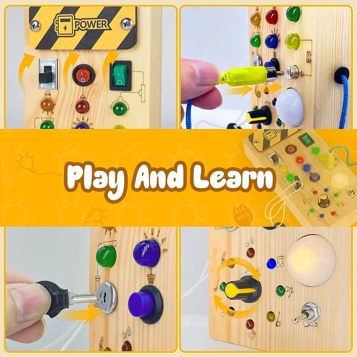 Montessori Busy Board Sensory Toys Wooden With LED