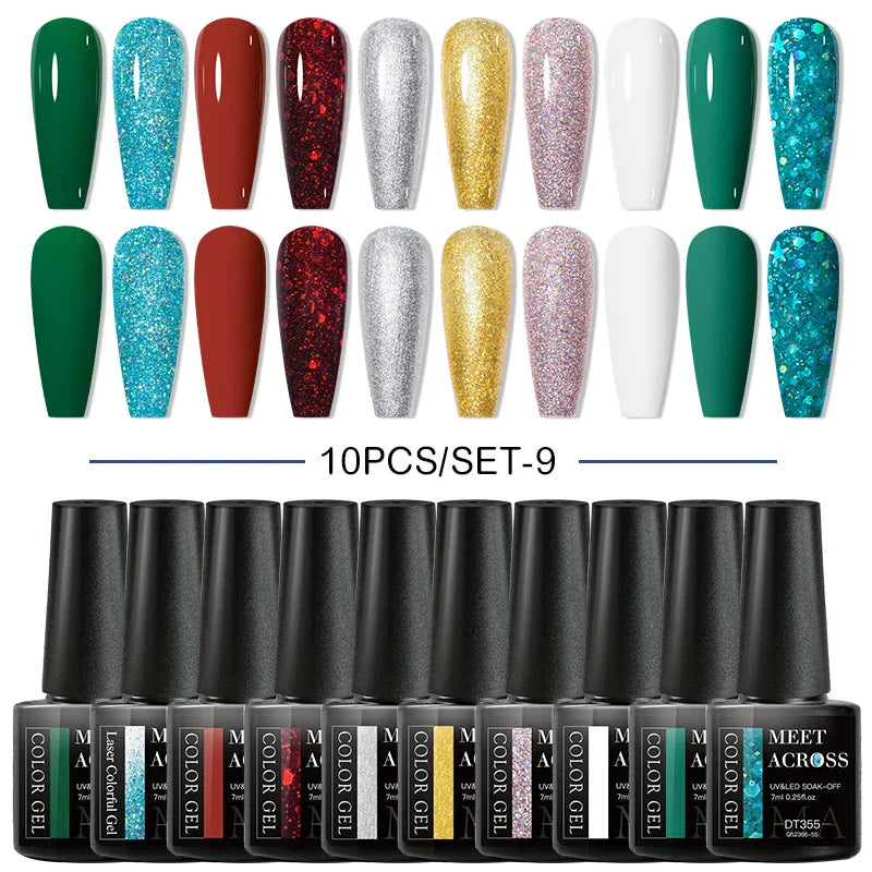 10Pcs Nude Glitter Gel Nail Polish Set Purple