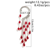 Ingemark 1PC Long Tassel Red Crystal Clip Earring