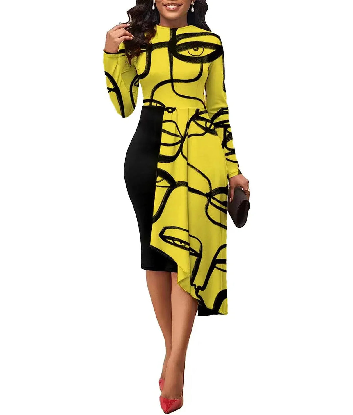 Plus Size Casual Dress, Women's Plus Abstract Figure