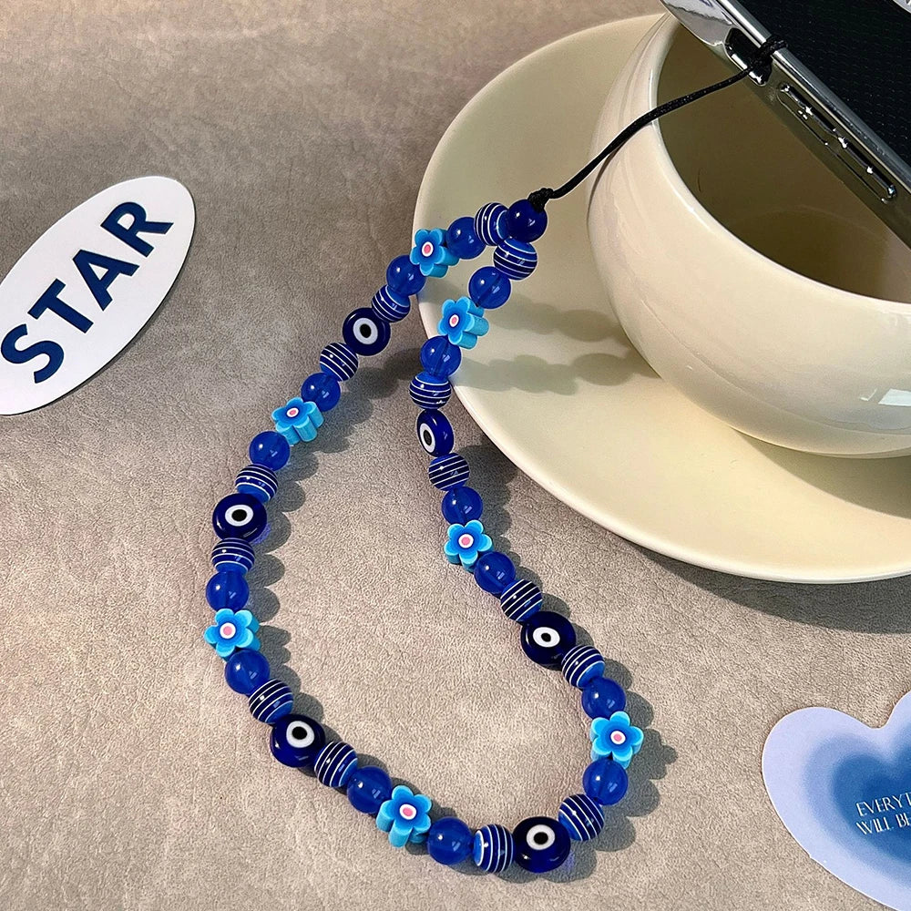 Fashion Blue Flower and Eye of Evil Beaded