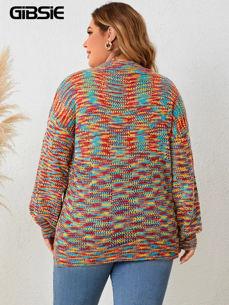 GIBSIE Plus Size Lantern Sleeve V Neck rainbow