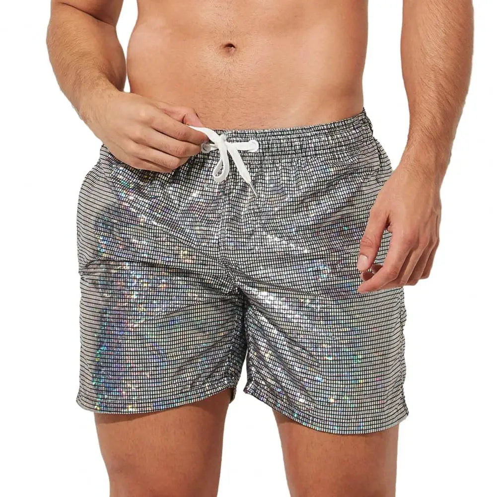 Shiny Drawstring Track Pants Print Beach Pants Sequin