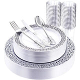 150PCS Silver Plastic Plates, Disposable Silverware & Plastic